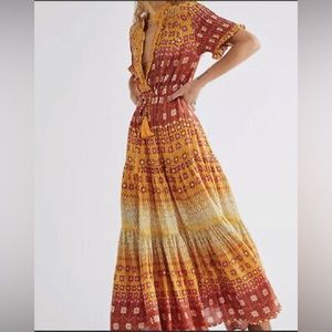 Free People Rare Feelings Maxi Dress in Goldenrod Combo